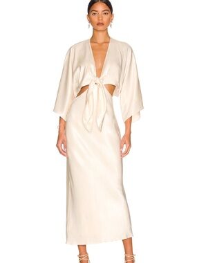 Shona Joy Cream Satin Tie-Front Maxi Dress